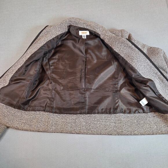Vintage 90s Talbots Wool Silk Linen Tweed Jacket Brown Zip Front Women’s 6 - Picture 5 of 13